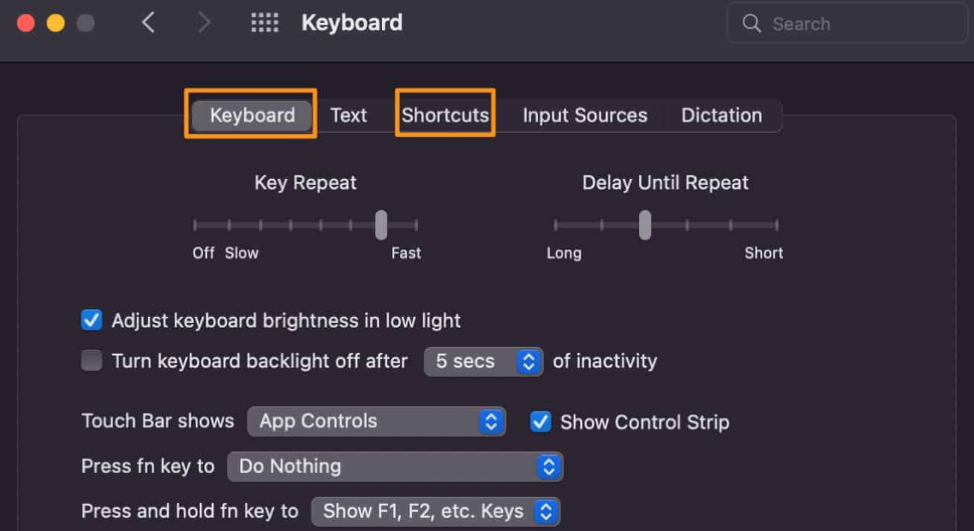 Check Shortcut Settings